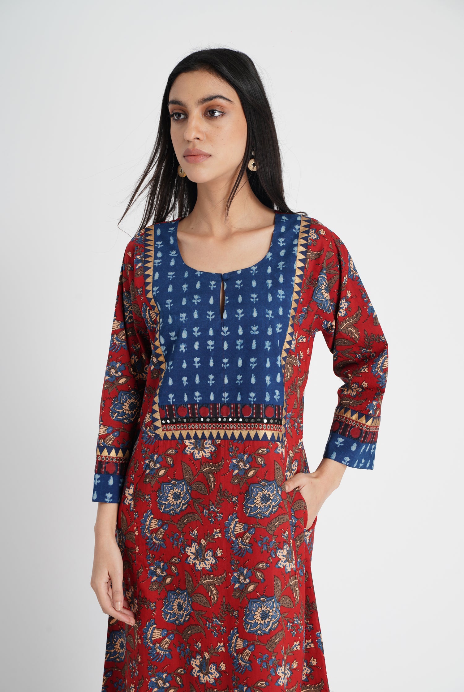 Yoke Caftan Maroon Indigo (8007576518955)