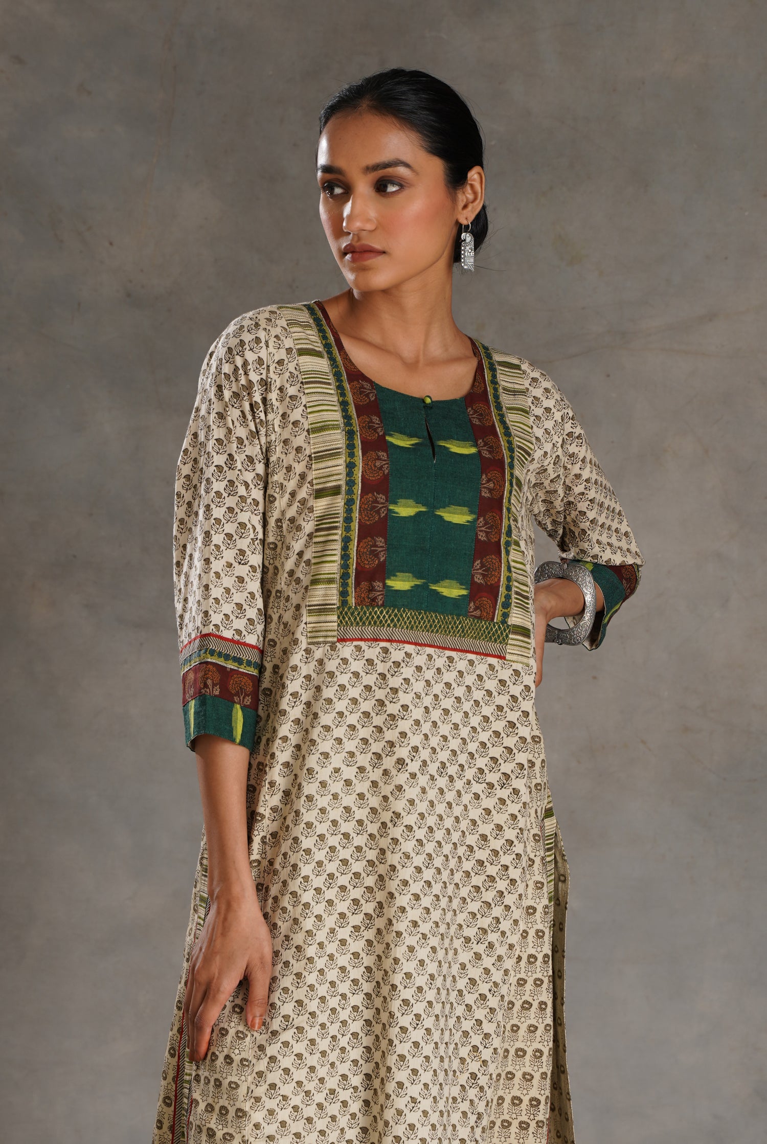 Yoke Kurta Cream Green (7019874549807)