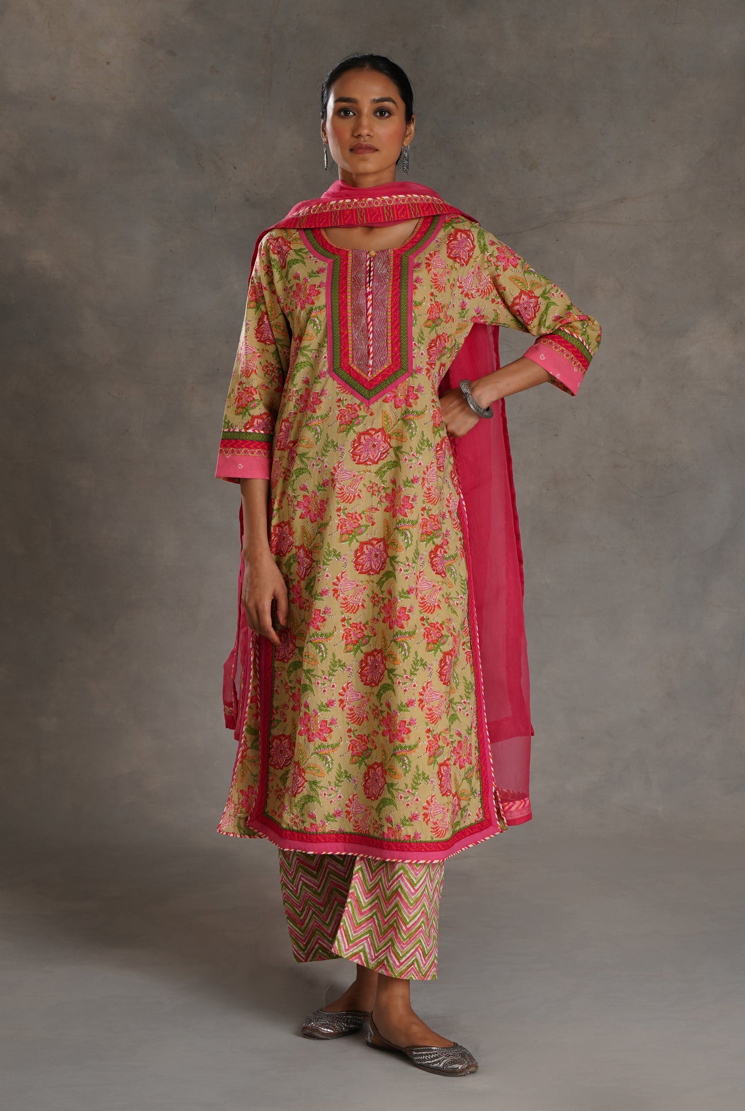 Anu Kurta Pista Green Peach Pink (7019872714799)