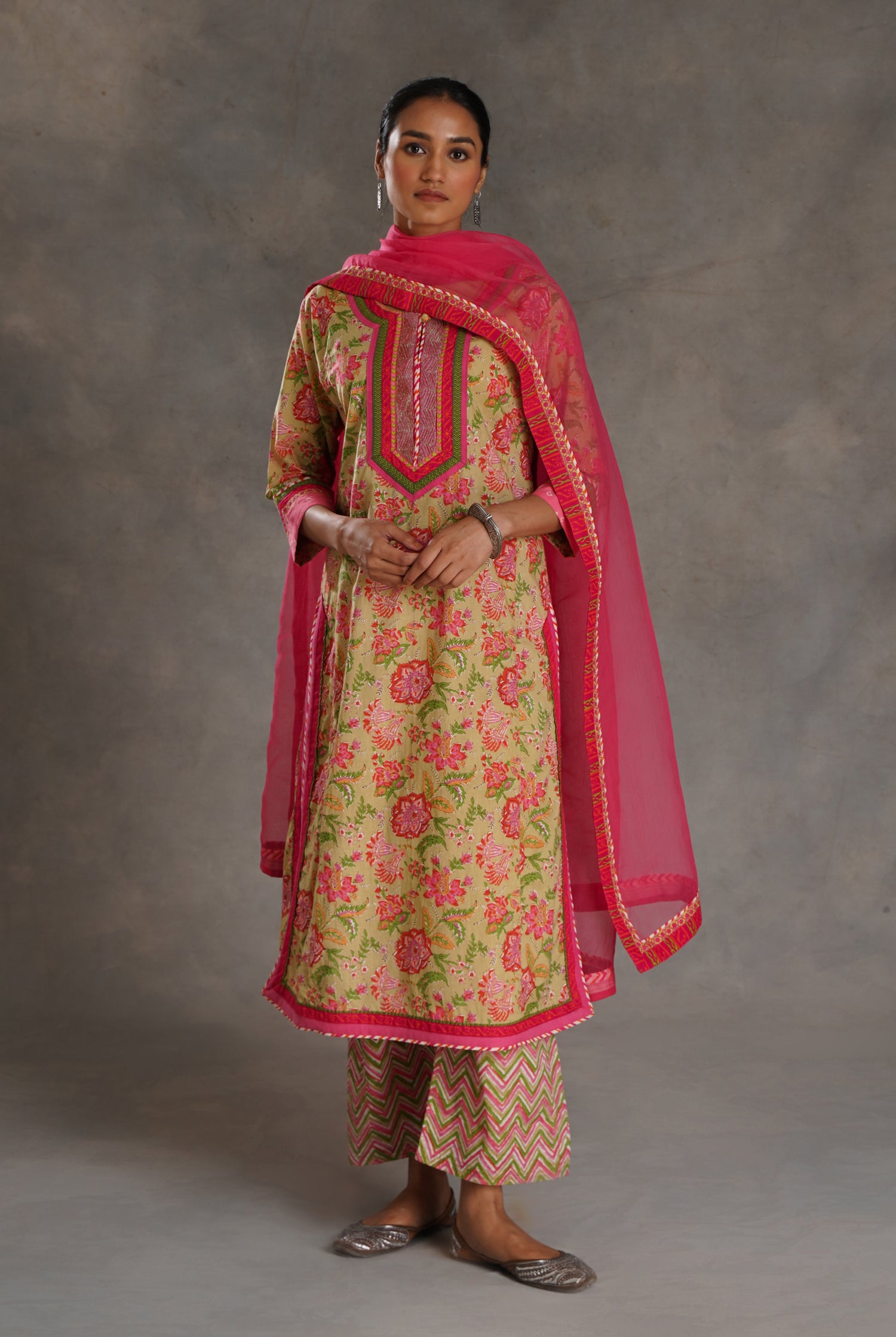 Anu Kurta Pista Green Peach Pink (7019872714799)