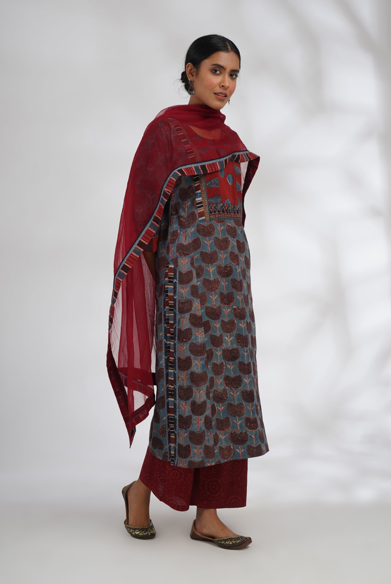 Yoke Kurta Steel Grey Maroon (7047222198319)