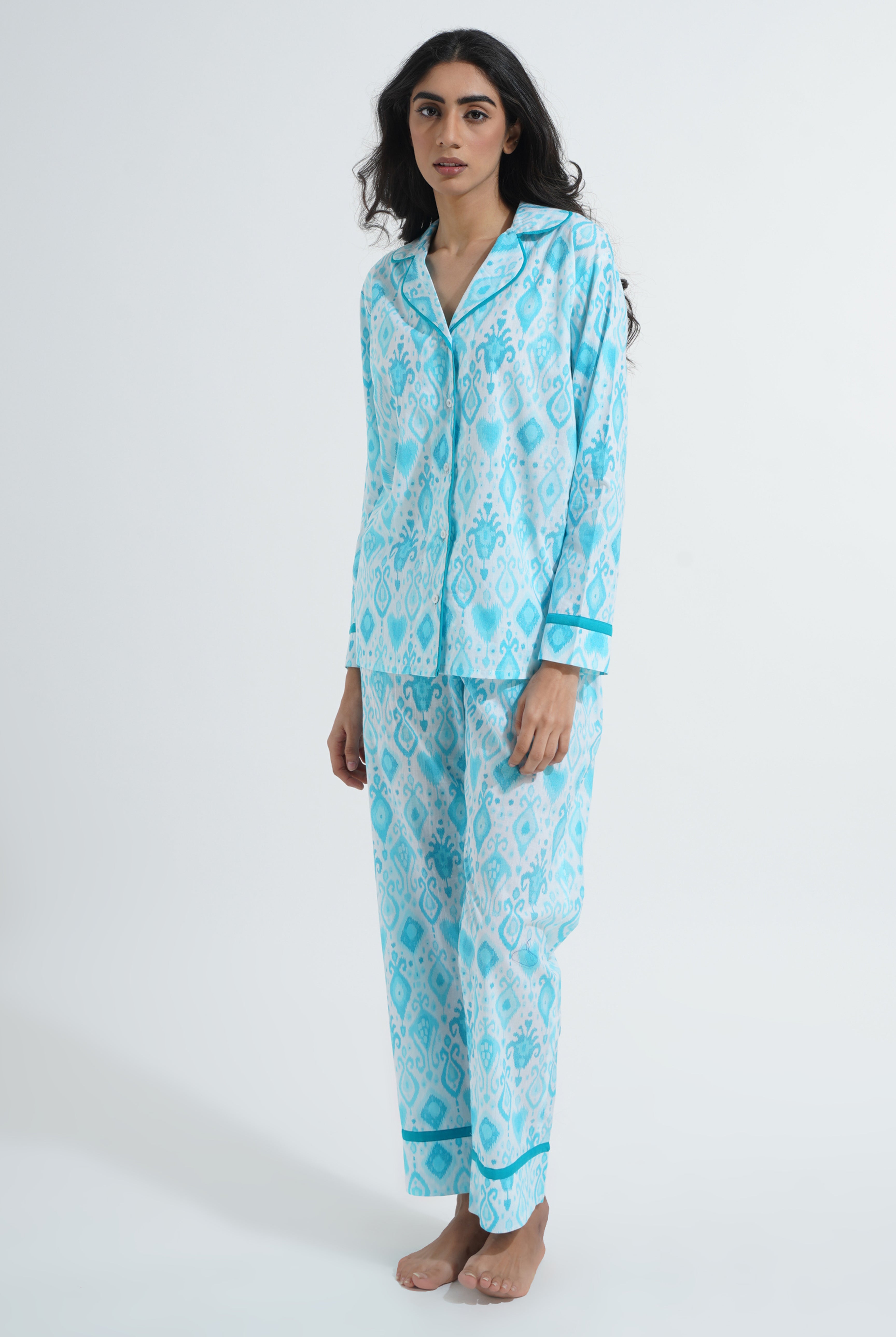 Rhea Night Suit Sky Blue and White (8053957689643)