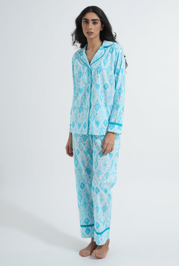 Rhea Night Suit Sky Blue and White (8053957689643)