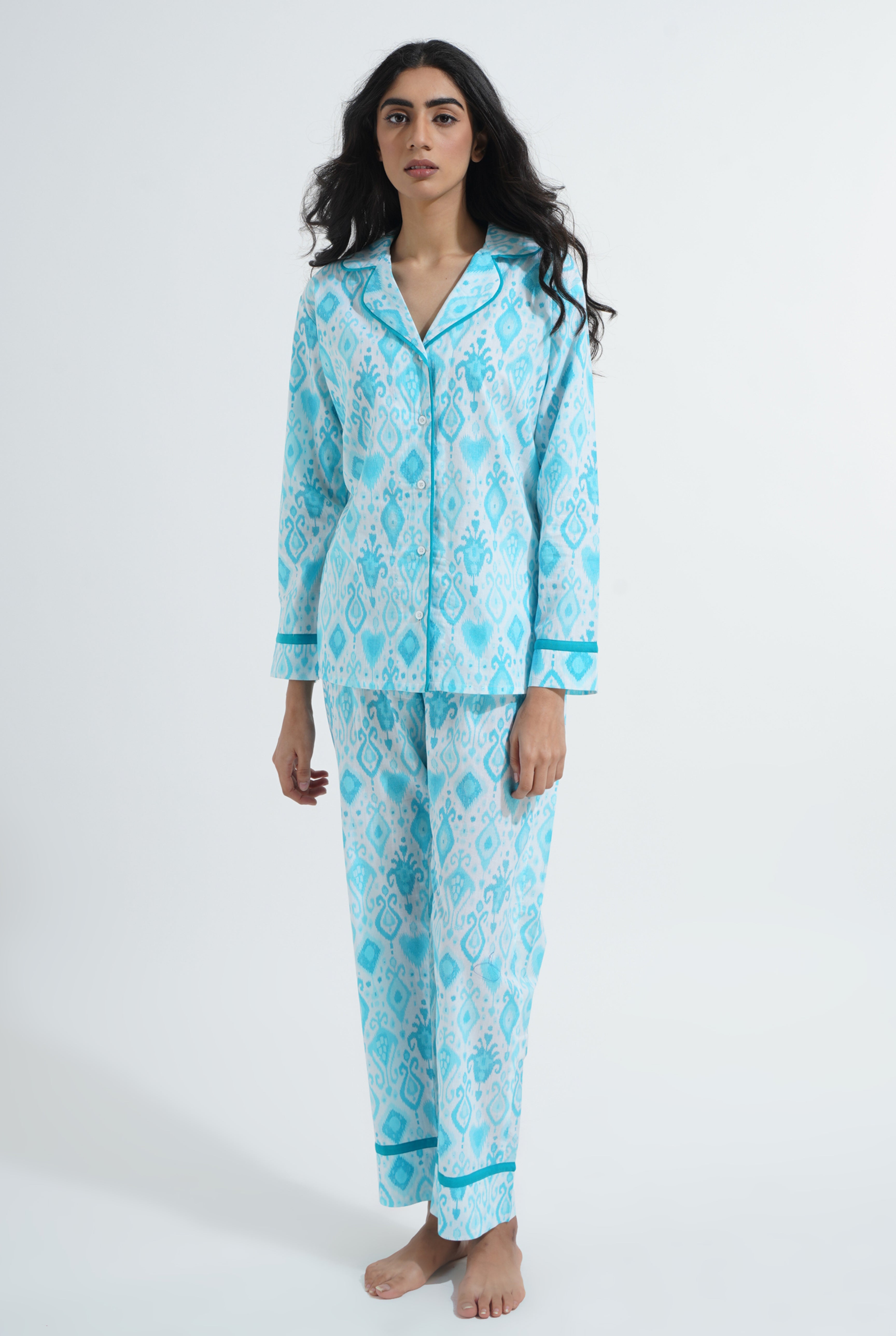 Rhea Night Suit Sky Blue and White (8053957689643)