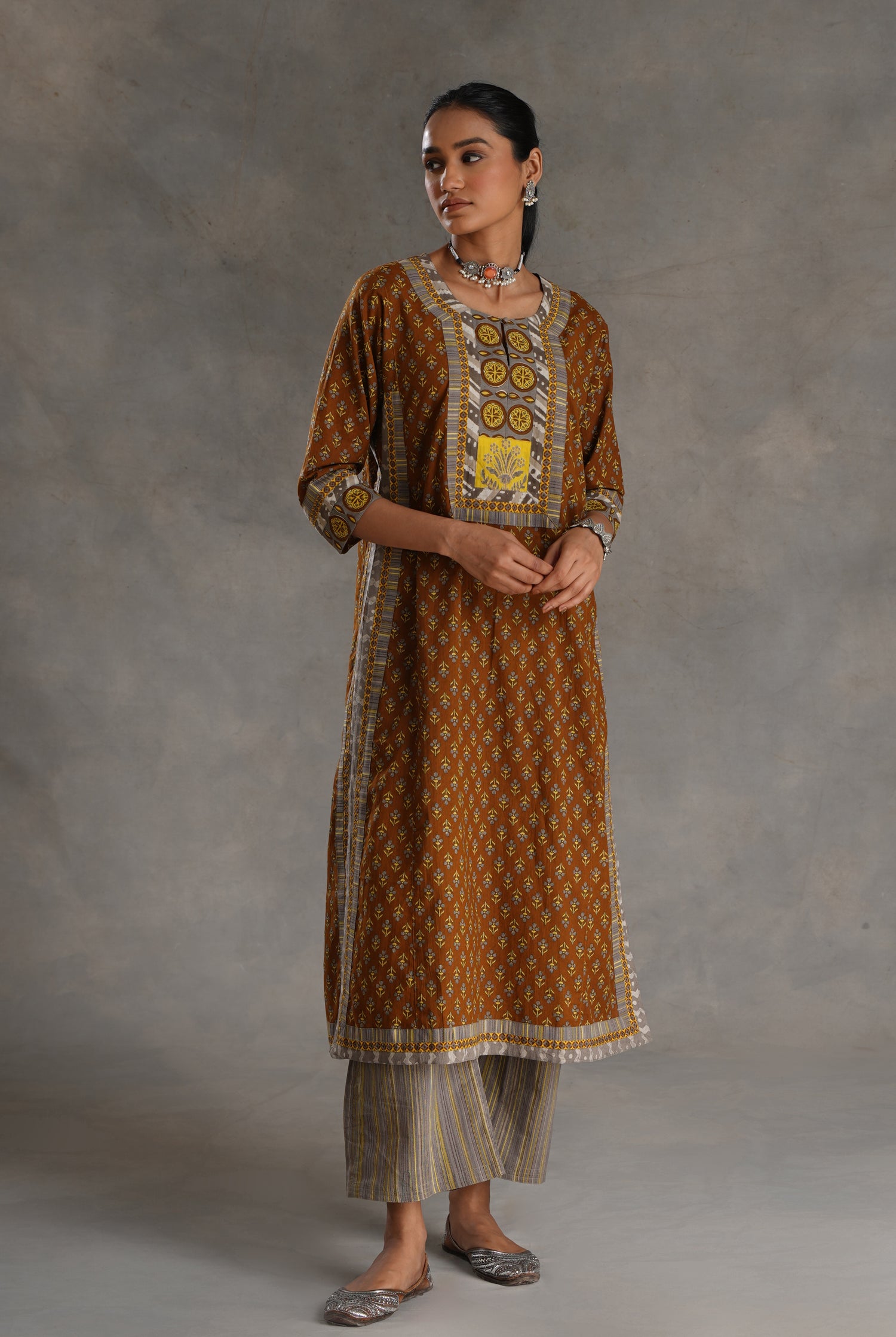 Anu Kurta Mud Brown Yellow Grey (7019799248943)