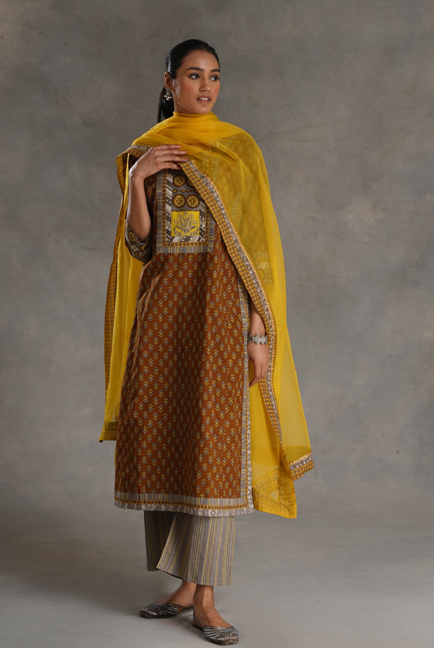Anu Kurta Mud Brown Yellow Grey (7019799248943)