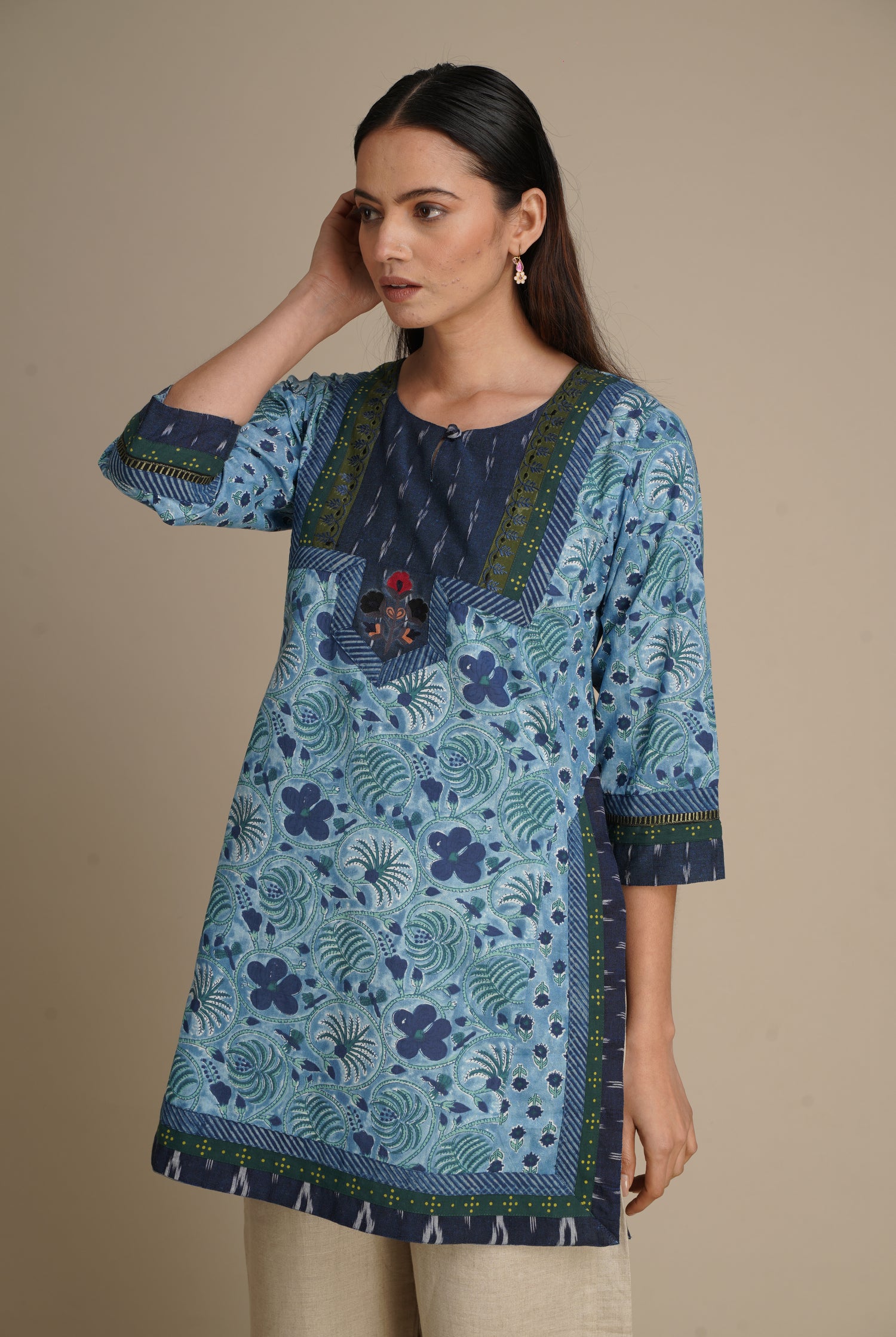 Indigo Kurti and Pant Set Fully Stitched, Summer Wear Eye Catching Lon –  azrakhkurtis