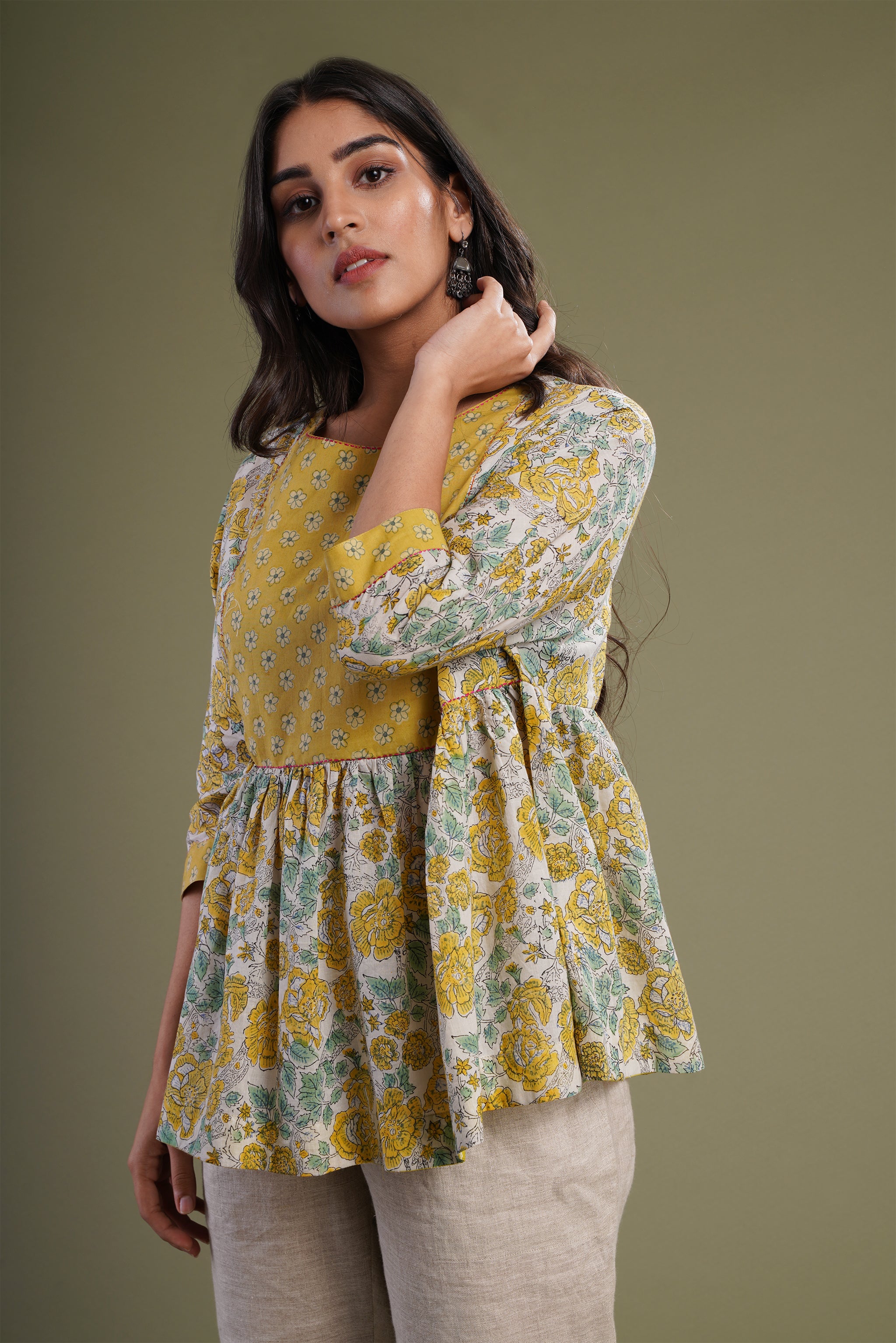 Off White Green Chunnat Kurti (960444563503)