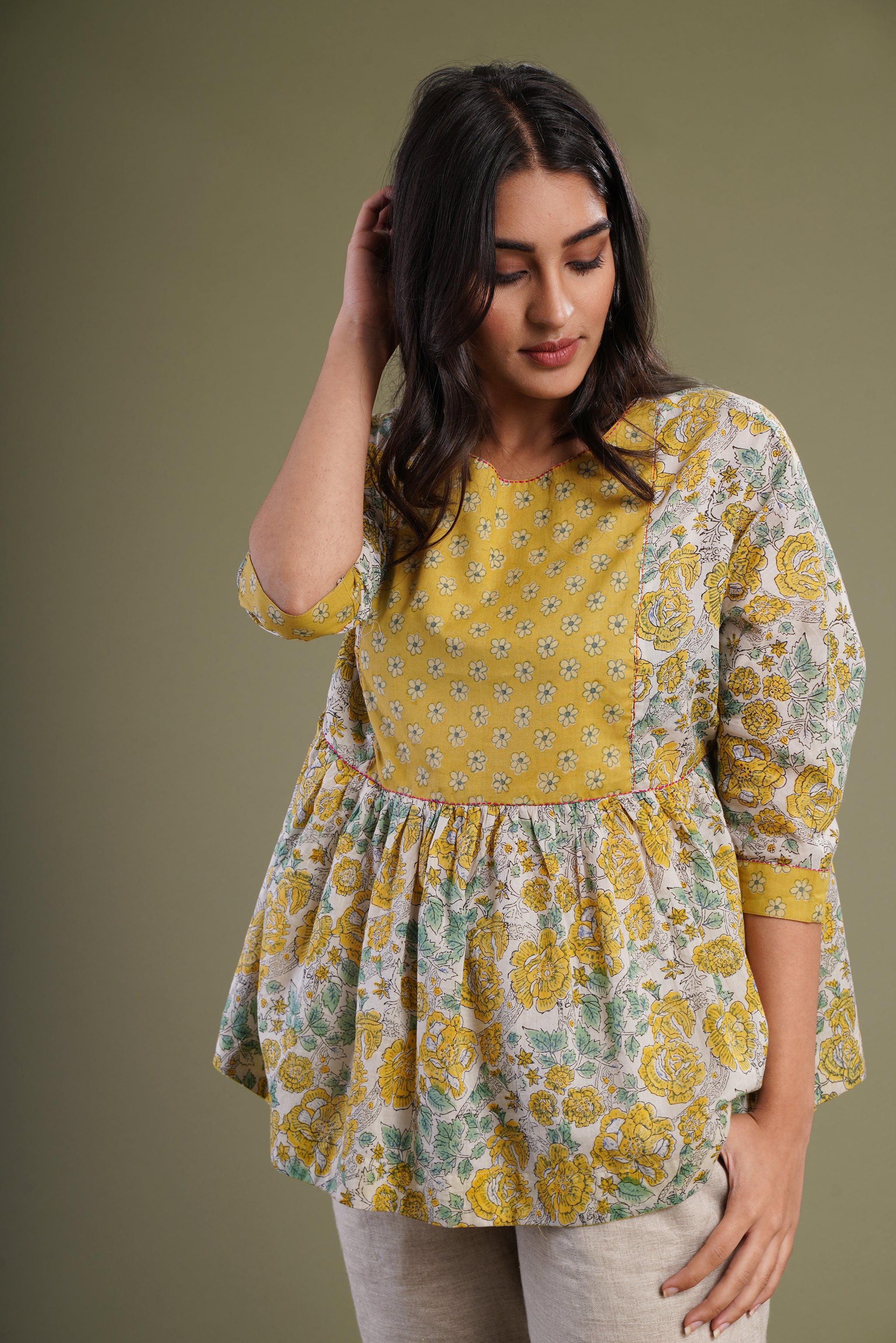 Off White Green Chunnat Kurti (960444563503)