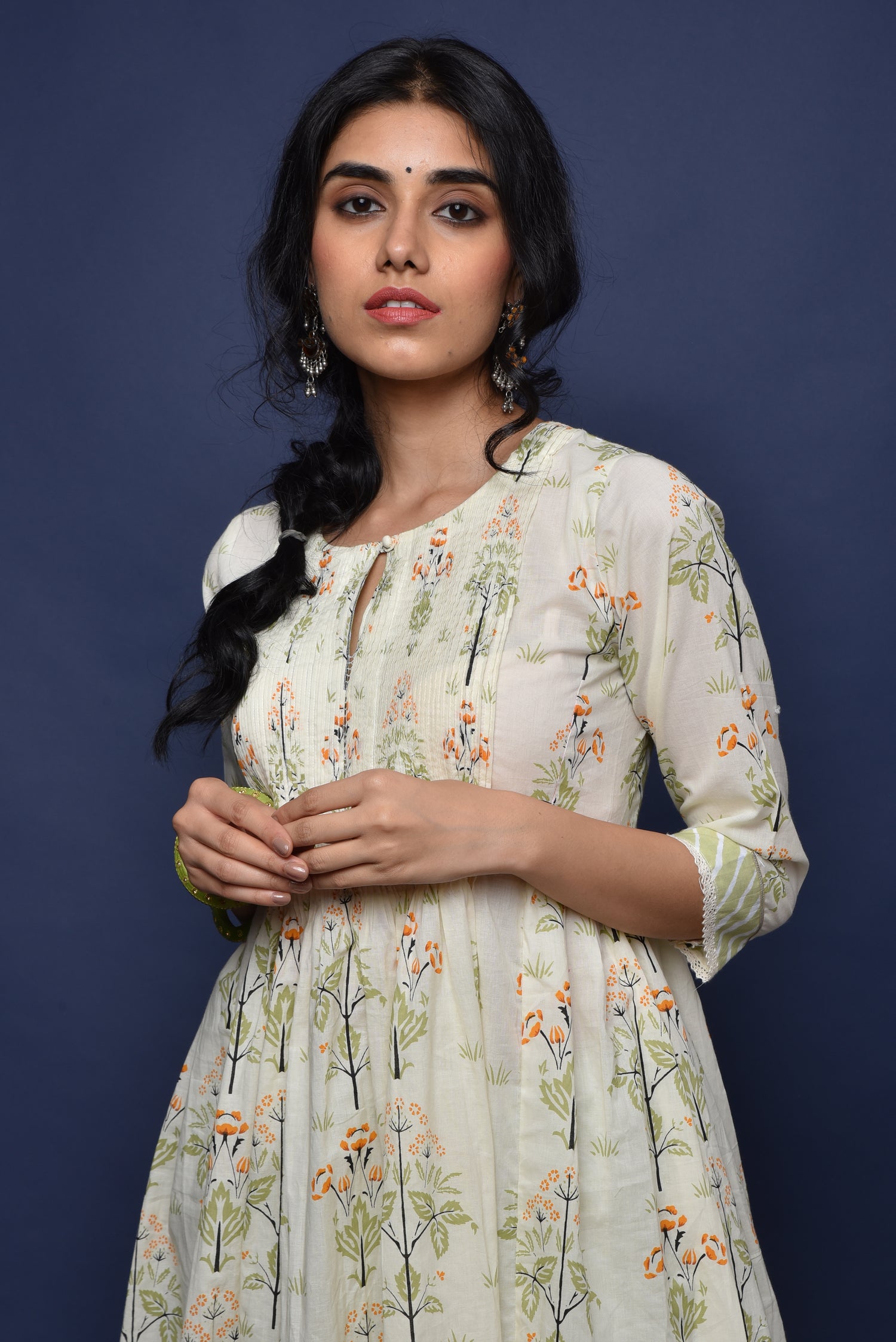 Cream Mehendi Green Banjara Anarkali Kurta (1265435050031)
