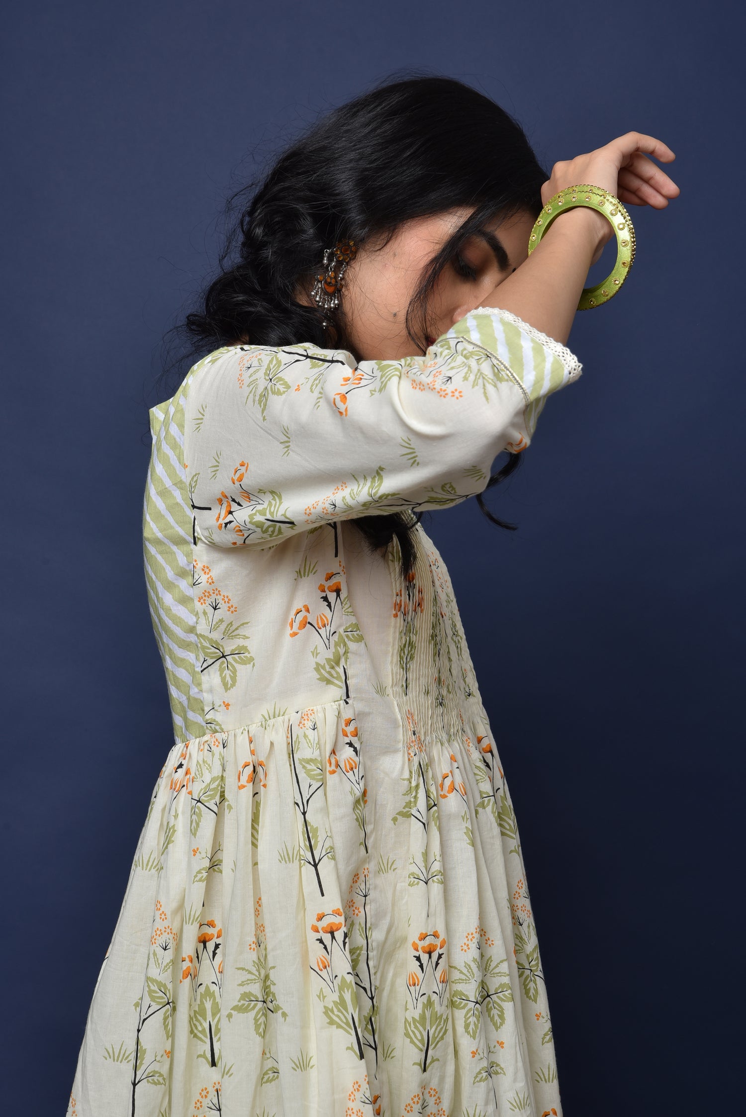 Cream Mehendi Green Banjara Anarkali Kurta (1265435050031)