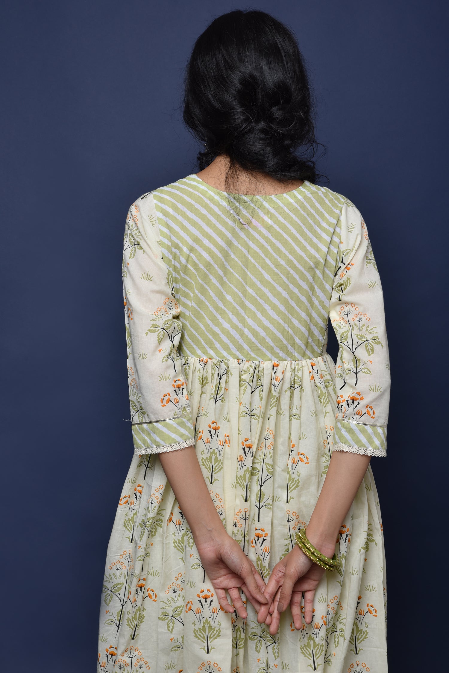 Cream Mehendi Green Banjara Anarkali Kurta (1265435050031)