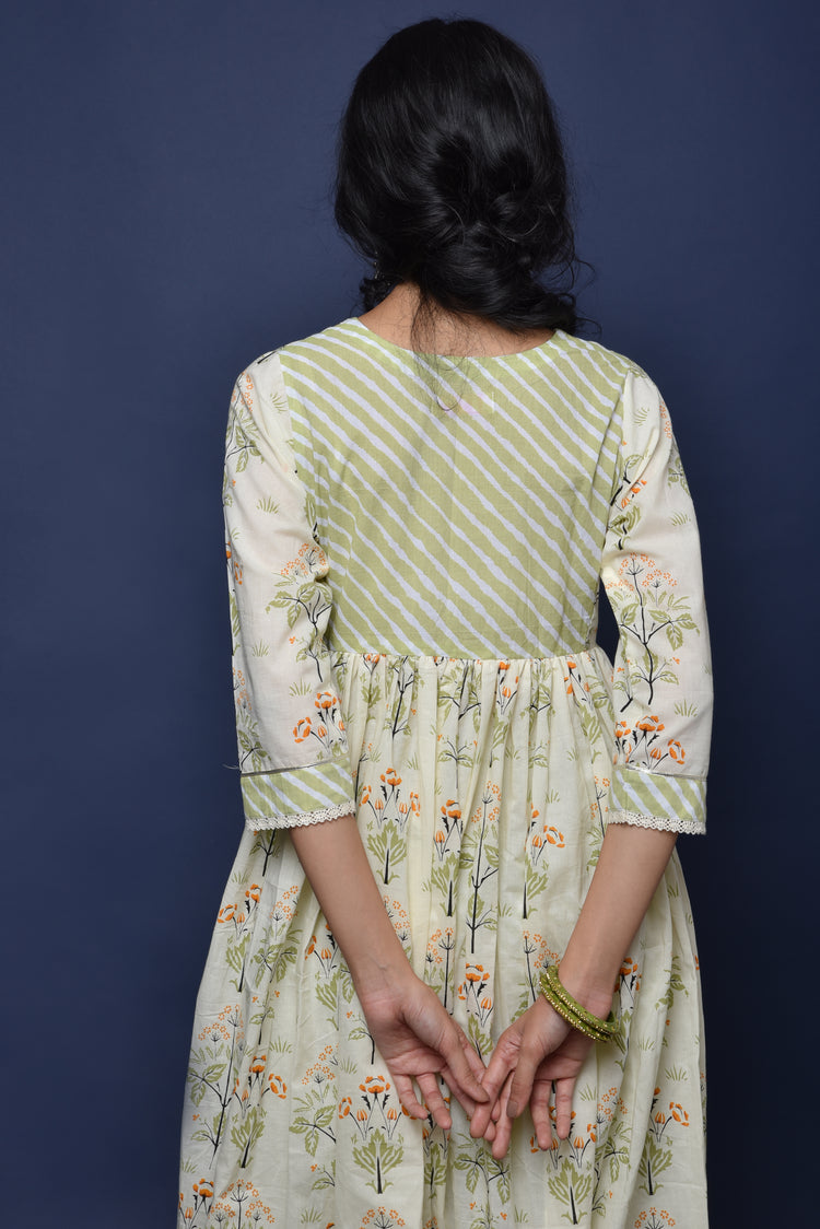 Cream Mehendi Green Banjara Anarkali Kurta (1265435050031)